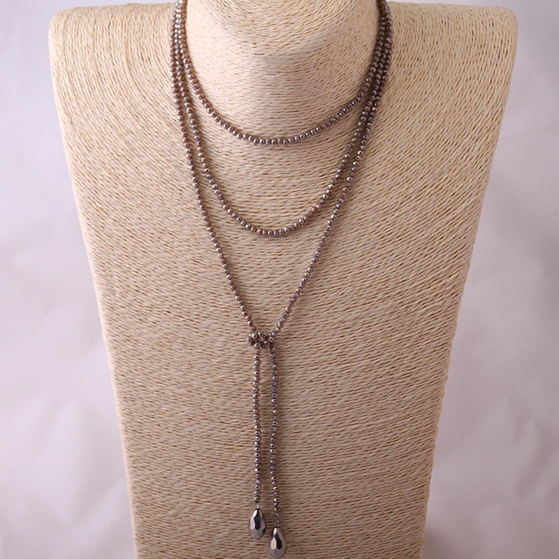 

Free Shipping brown Crystal Beads Statement Necklaces Glass Beads Neck Long Water Drop Necklace