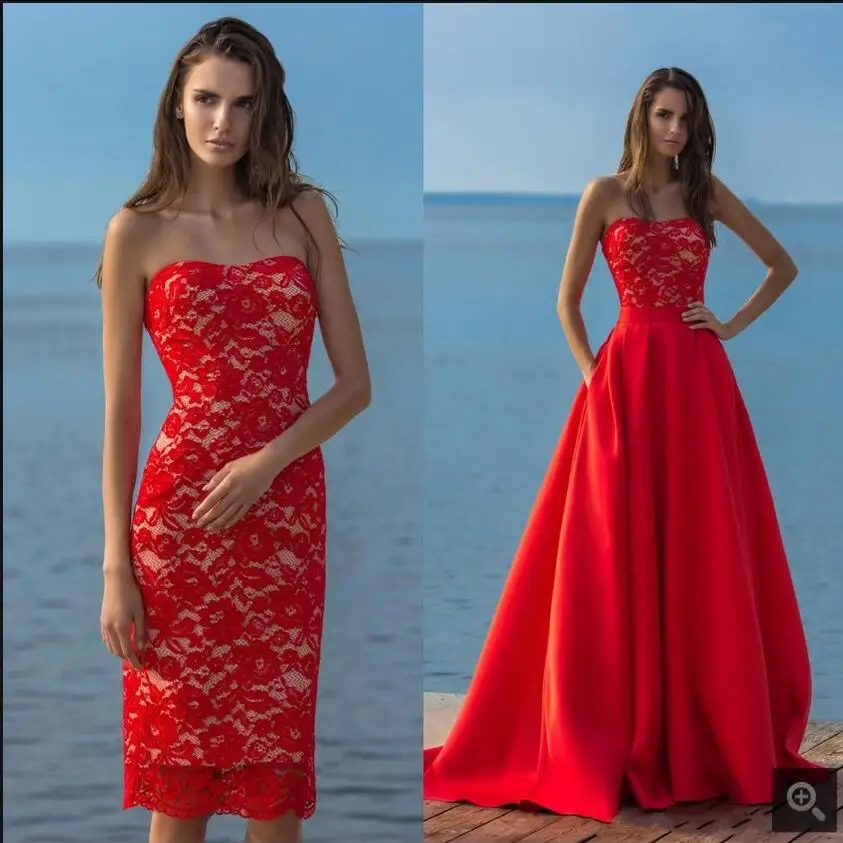 Rood Kant Twee Stukken Trouwjurk 2017 Eenvoudige Afneembare Rok Vestido De Noiva Aanpassen Goedkope Wedding Bruidsjurken
