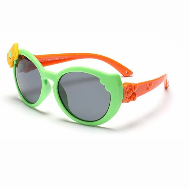 Модные маленькие кошачьи солнцезащитные очки с бантом, кошачий глаз, детские солнцезащитные очки для девочек, поляризационные милые поляризованные линзы, розовый цвет, подарок на день рождения, 860 - Цвет линз: green frame orange