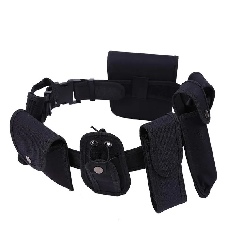 

( 1 Belt with 7 Bags) Outdoor Tactical Waist Belt with Gun Flashlight Intercom Bags System Holster Security Guard Equipment