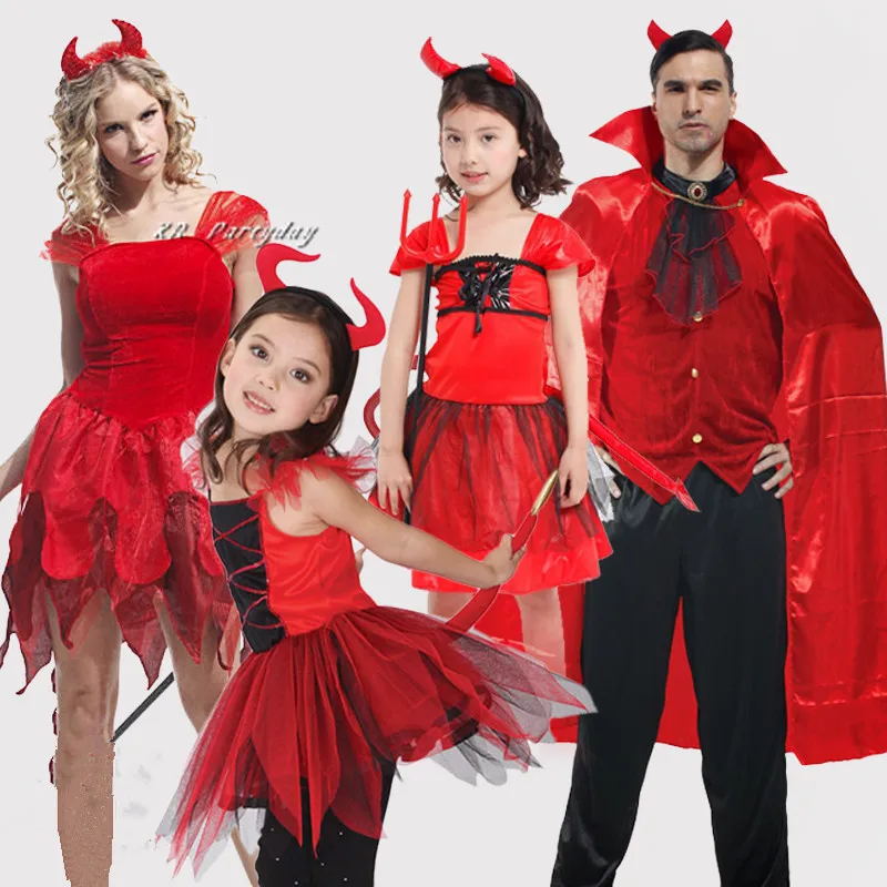 Children Girls Red Devil Costumes Adults Kids Family Party Devil