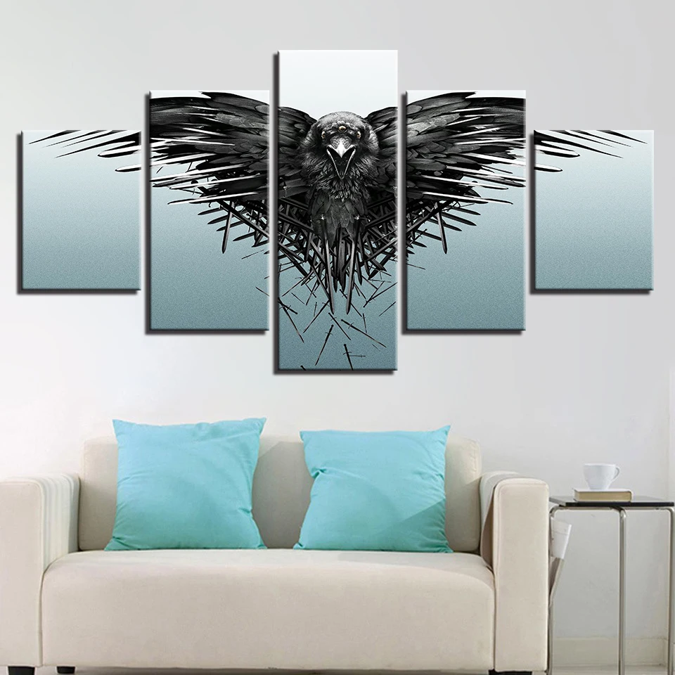 

Painting Canvas Children'S Room Decoration Print 5 Panels Game Of Thrones Three Eyed Raven Modular Pictures Frame Poster