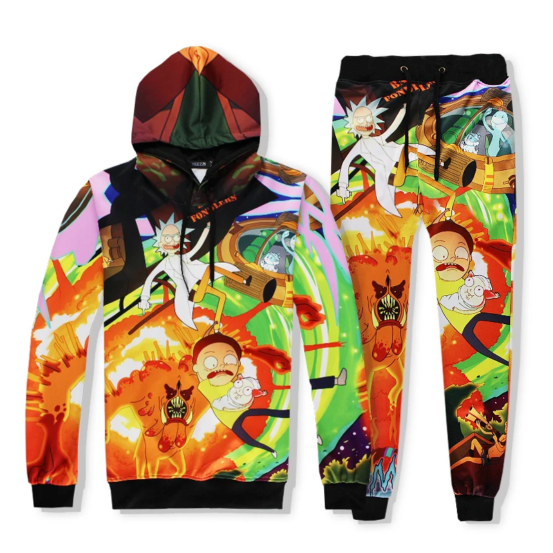

2017 Autumn New fashion Hoodie Rick and Morty Cartoon printing Crewneck sweatshirt Unisex pullover Hoodies+joggers pants