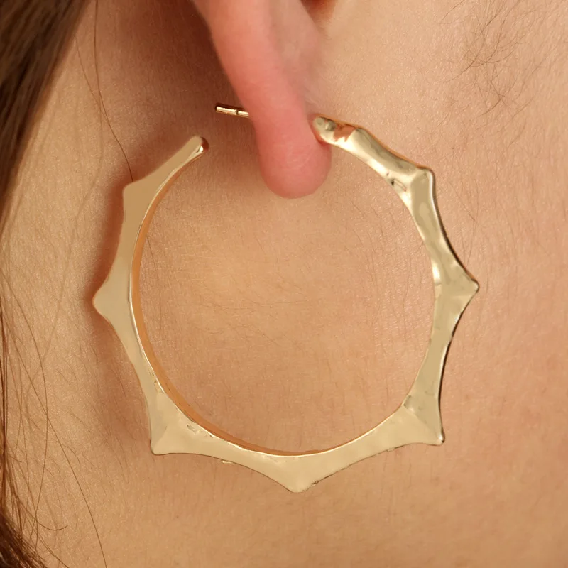 

2018 Cool Punk Gold Color Polygon Hollow Round Shape Drop Earrings for Women Girl best gift Big Circle Dangle Earring Pendientes