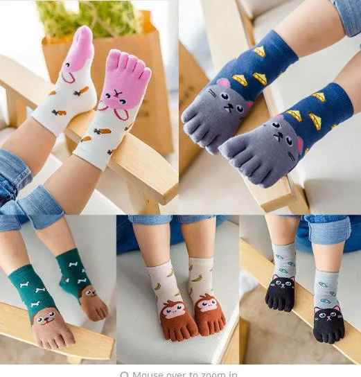 New Five Fingers Socks Baby Kids Girls Boys Cartoon Animal Anti Slip Cotton Socks Toddler Spring Autumn Winter Warm 5 toe socks