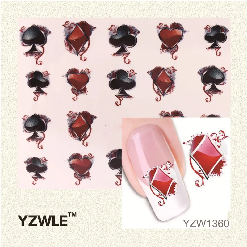 

YWK Fashion Style Watermark 3D Design Cute Poker Pattern Nail Art Sticker, Water Transfer Nail Decal Decoration Tool