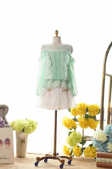 Принцесса сладкий Лолита Skir Чистый цвет жемчужный цветок кружева юбка высотой талии uf41