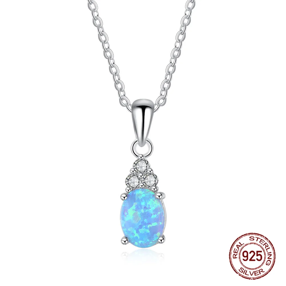 

925 Sterling Silver Blue Opal Necklaces for Women