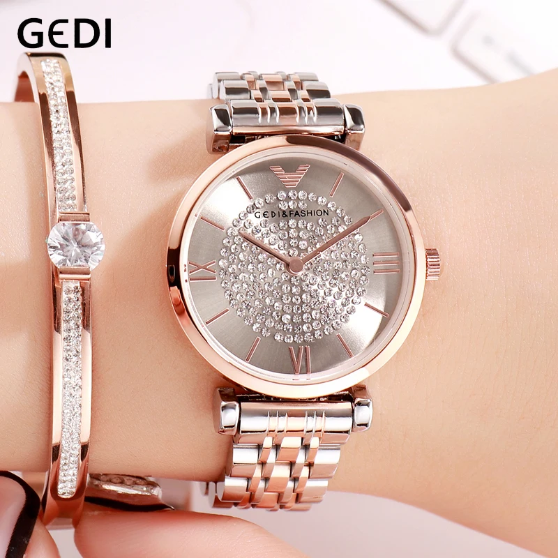 GEDI модные повседневные часы для женщин топ Роскошные женские наручные Rosegold