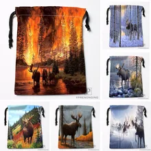 Custom Moose Oil Painting Drawstring Bags Printing Travel Storage Mini Pouch Swim Hiking Toy Bag Size 18x22cm#180412-11-86