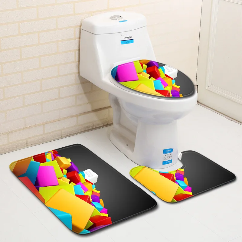 Комплект коврик для туалета из трех предметов красивые 3D стерео коврики ванной 3