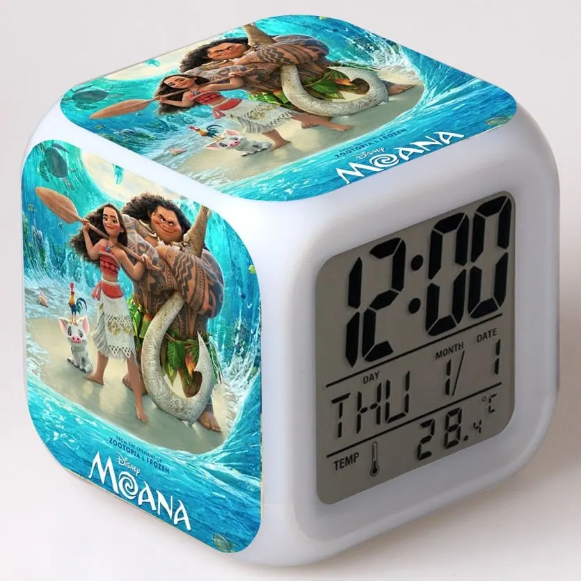

Moana 7 Colors Cartoon Alarm Clock Figures Wekker Digital Toys LED Wake Up Clock Action Figures for Gifts