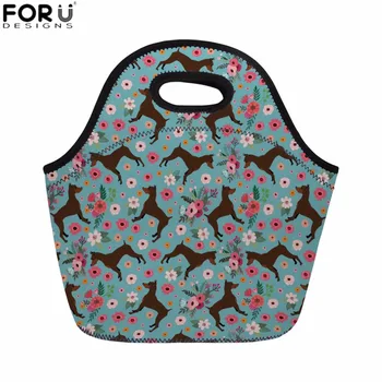 

FORUDESIGNS Thermal Lunch Bag Miniature Pinscher Flower Print Picnic Bag Food Storage Bag Cooler Bag for Women Kids Baby Girls