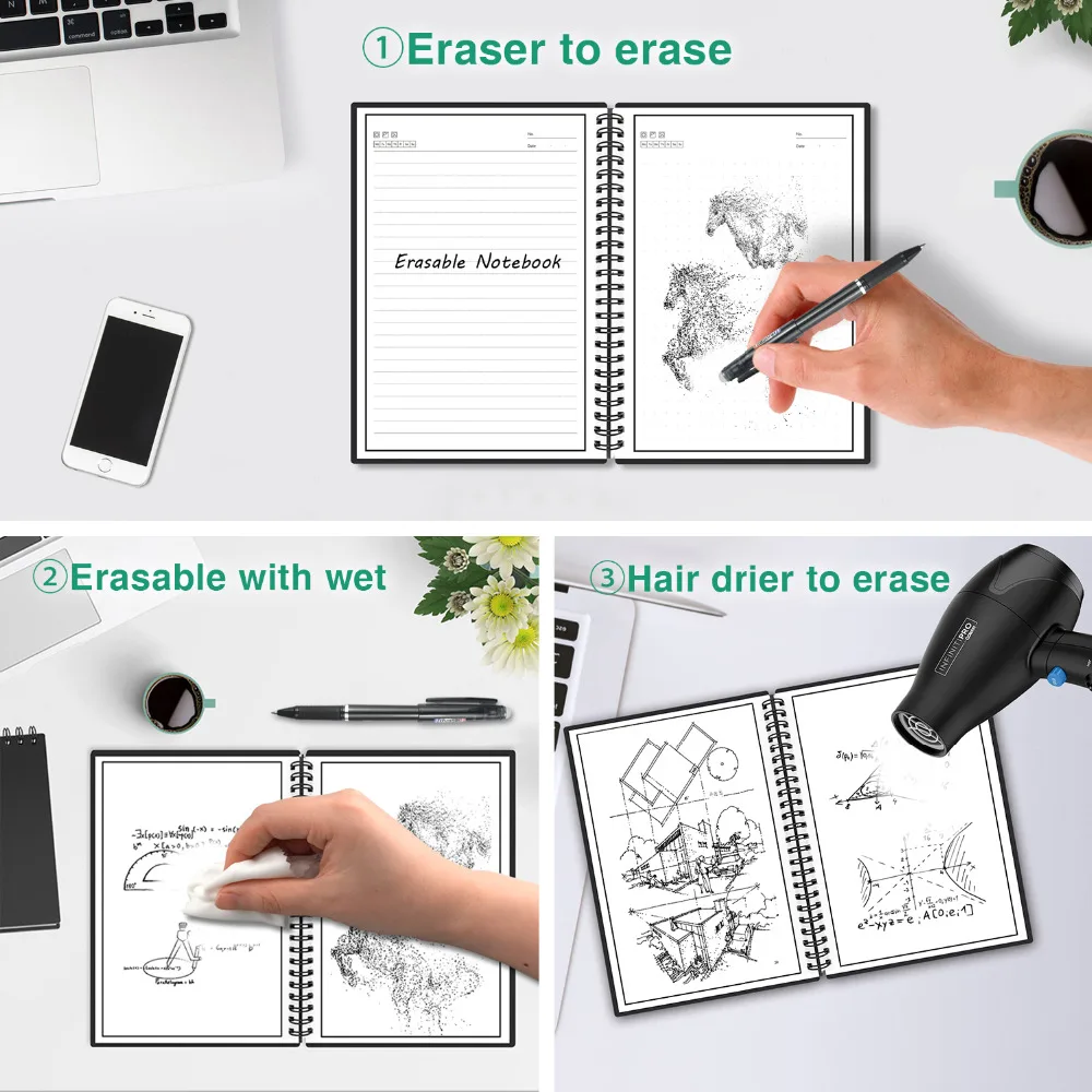  2020 Original Smart Reusable Erasable Notebook Pens Extra Fine Smooth 0.5mm Gel Black Red Ink Refil - 32963087764