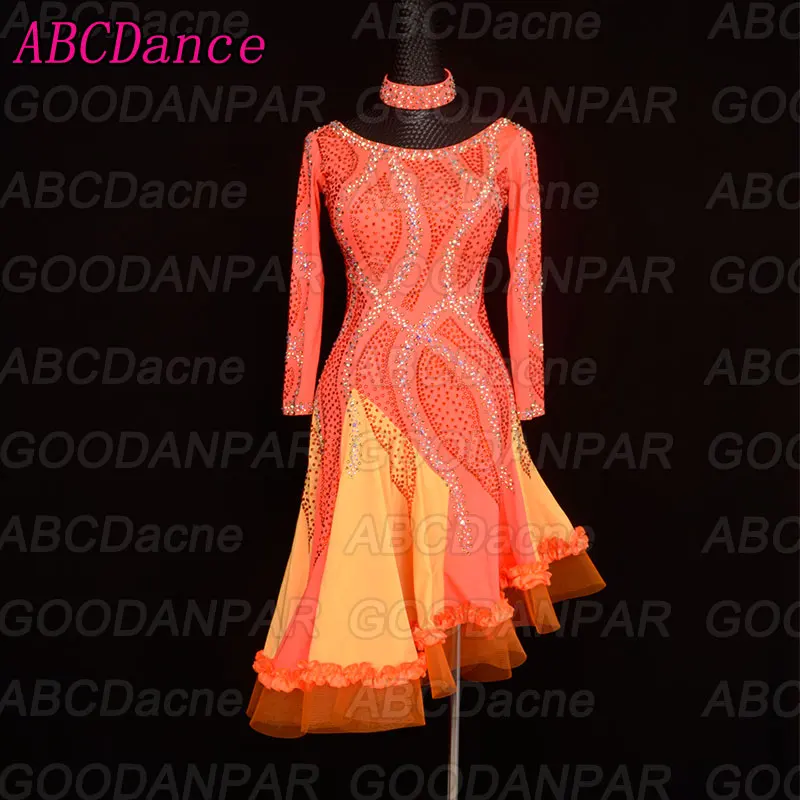 

Latin dance dress Long sleeve Irregular skirt ChaCha Rumba Samba Tango dancewear competition latin dress ballroom dancing wear