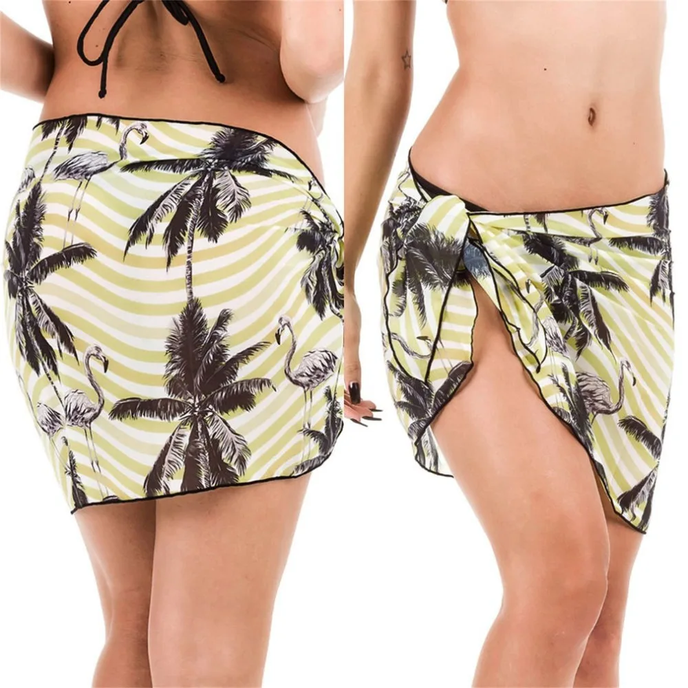 Сексуальный купальник женская пляжная юбка шифон бикини накидка принт одежда