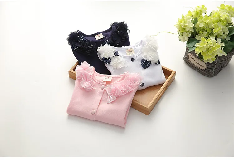 2018 Spring and Autumn Bow Decoration Baby Child Girl Lace Patchwork Pure White and Blue Long-Sleeve Cardigan Top Outerwear (16)