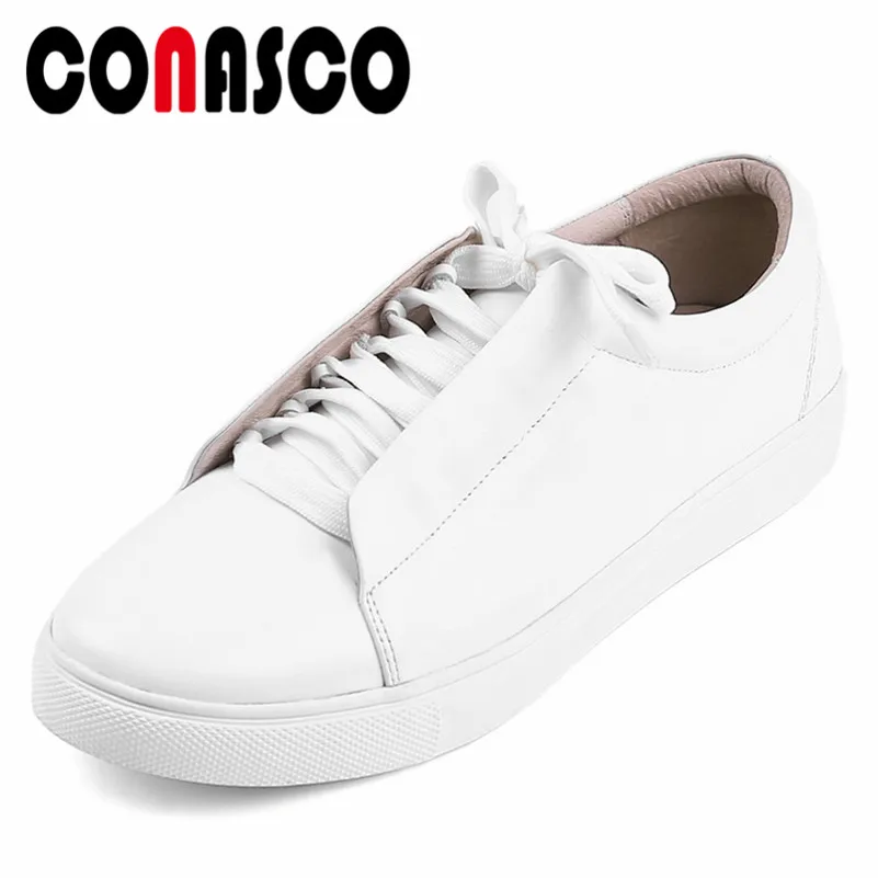 

CONASCO Fashion Women Cow Leather Sport Shoes Lace Up Breathable Flats Comfort Casual Shoes Woman New Sneakers Shoes