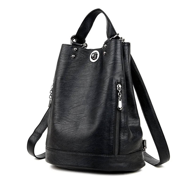 Женские рюкзаки, кожаная Женская дорожная сумка на плечо, высокое качество, женская сумка, модные рюкзаки из искусственной кожи для женщин, школьные сумки - Цвет: Черный