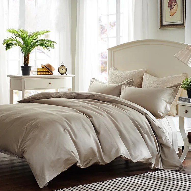 

Spring and summer Plain Simple Cotton a family of four bedding Set European high-grade Satin Thin 4 Duvet Cover set 180, 200bed