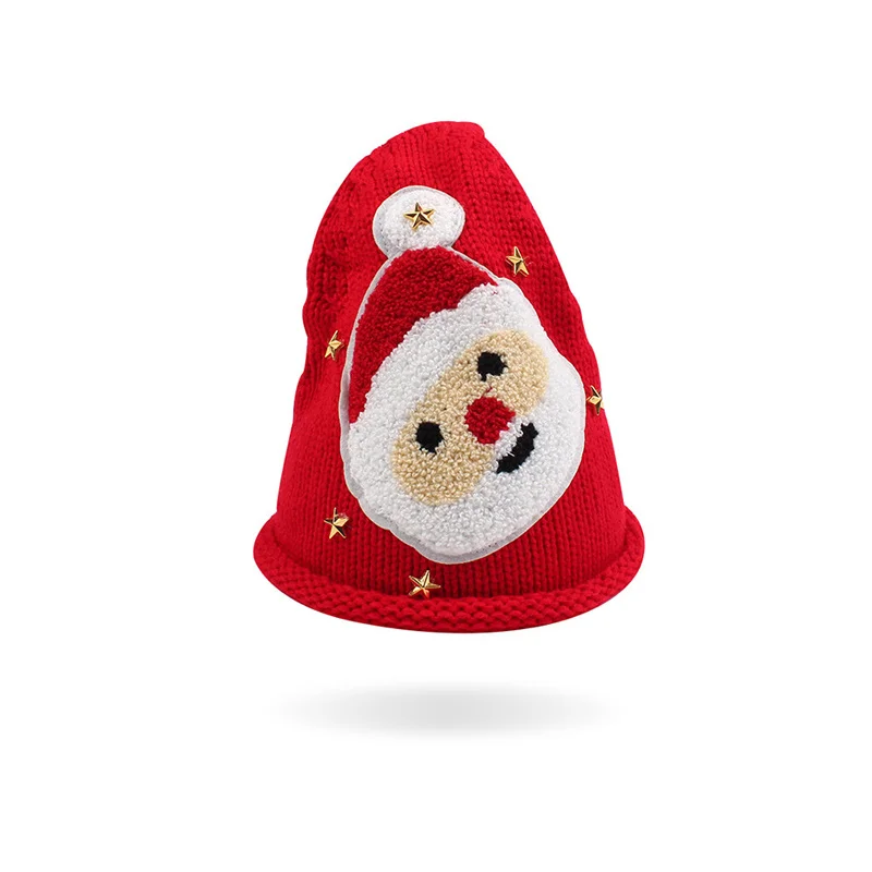 Santa Claus Knitted Children Hat Christmas Mother Kids Hat Winter Crochet Kids Beanie Children New Year Gift Pattern Kids Hat (27)