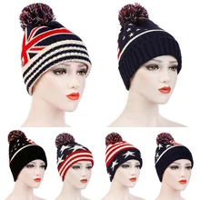 Модные зимние вязаные мужская шапка Wo Для мужчин зимние Шапки флаг узор шапки вязать шляпу коренастый багги теплую семейная шляпа