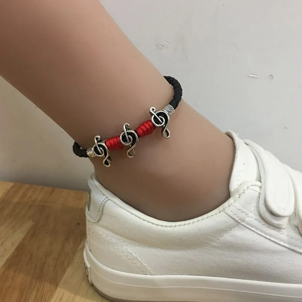 

Unisex Fashion Jewelry Soft Leather Rope Braided Music Note Ankle Chain Anklet