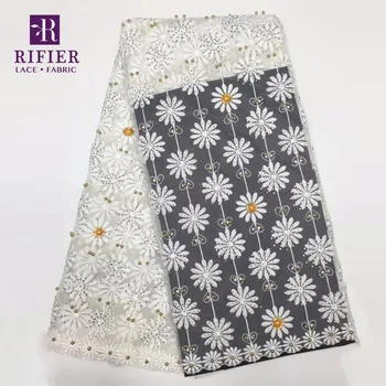 

White Flower Embroidered Guipure Net Lace With Beads African French Women Noble Dresses Sewing Wedding Material Free Shipping