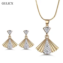 GULICX Unique Fan Shape Gold Color Bridal Jewelry Sets & More for Women Wedding with High Quality AAA Zircon