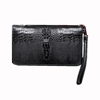 

Man crocodile pattern split leather coin purse mobile phone bag man clutch wrist bag pocket zipper card holder wallet long purse
