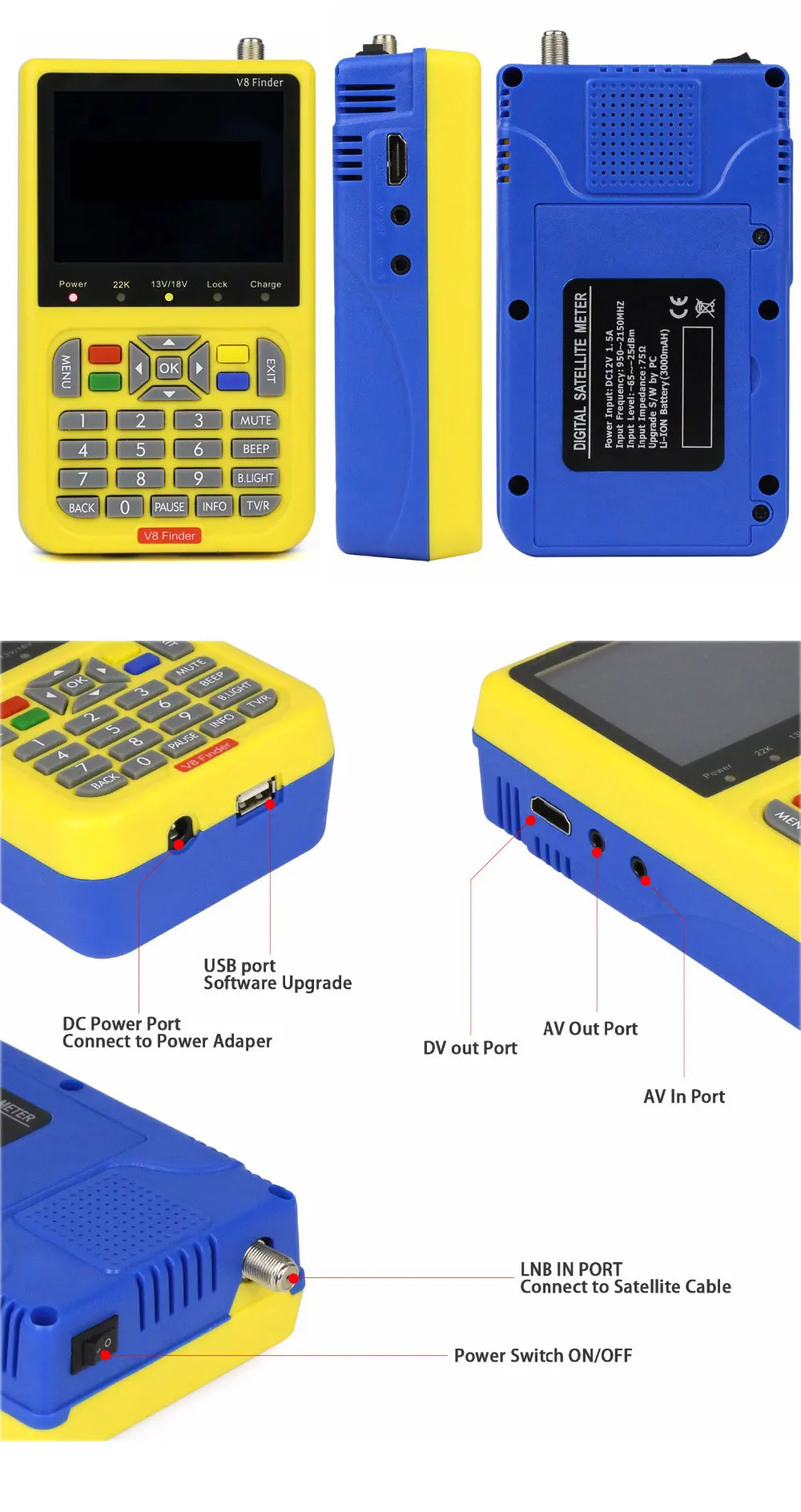 Satxtrem V8 Sat Finder Digital HD 1080P DVB S2 H.264 3.5" LCD Built-in Battery Uydu Sinyal Bulucu Satelite Finder Receptor