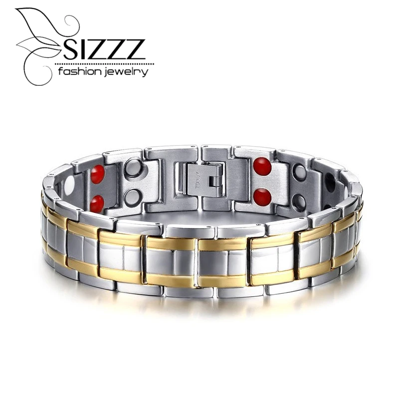 

Hot Sale Energy Magnetic Health Bracelet Men health Style Plated Gold Bracelets For Men Titanium steel bracelet 21.5cm
