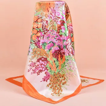 

2019 NEW 90cm*90cm New Luxury Print Brand Frame Plaid Striped Women Twill Silk Scarf Small Square Scarves Hijab Headband