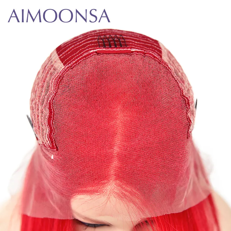 Red-Color-Non-Remy-Human-Brazilian-Hair-13-6-Front-Lace-Wigs-Density-150-Straight-Human