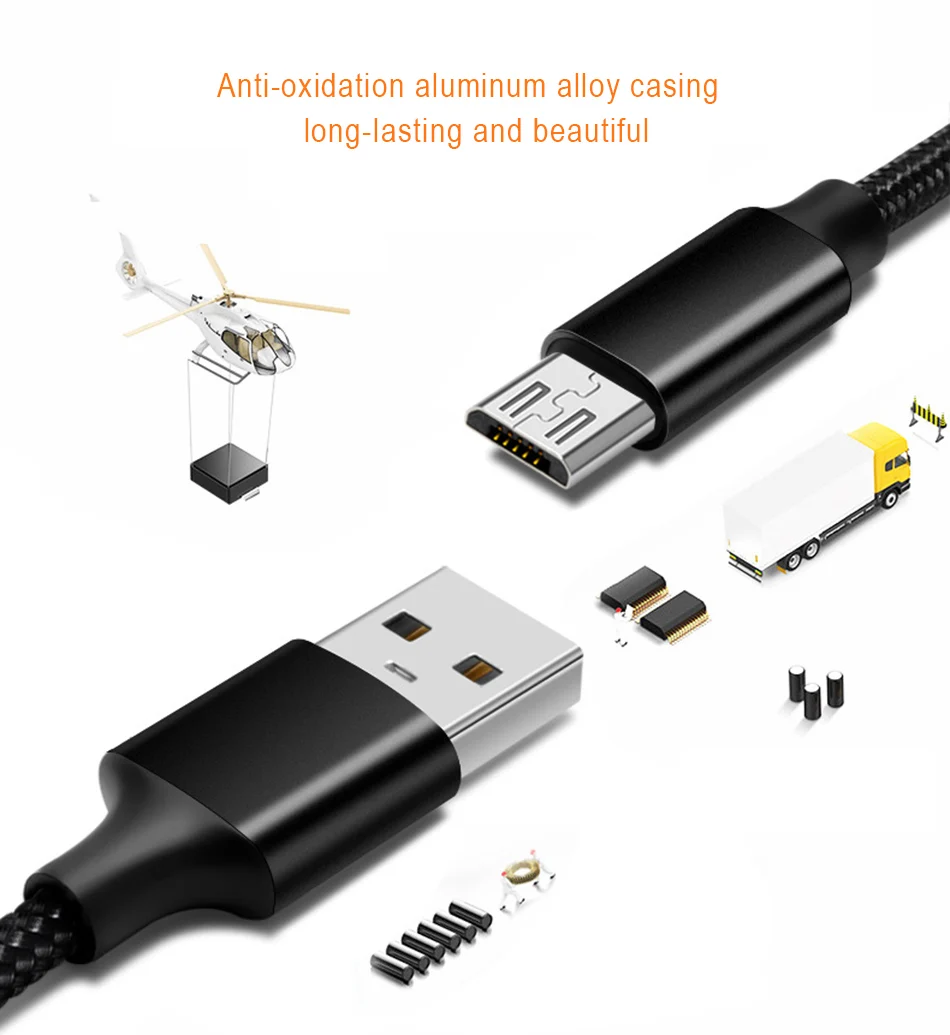 NOHON Nylon 1.8m Android Data Cable Micro USB Fast Charger Cord For Samsung Galaxy Huawei HTC Xiaomi 2A Lighting Charging Cables (3)