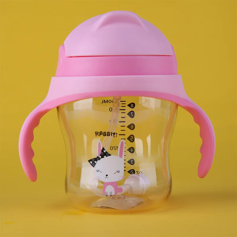 Pink Детские бутылочки для кормления, милая Питьевая чашка, BPA, ручка для учебы, бутылка для детей - Цвет: Pink