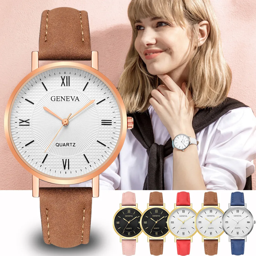 

Fashion Women Geneva Stainless Steel Leather Watch Casual Quartz WristWatch Women Dress Ladies Luxury Watches reloj mujer #D