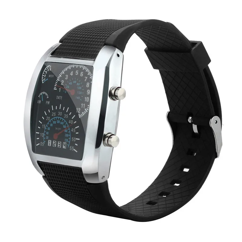 

Men's Fashion LED Light Flash Turbo Speedometer Leisure Sports Car Dial Meter Electronic Watch Reloj de hombre