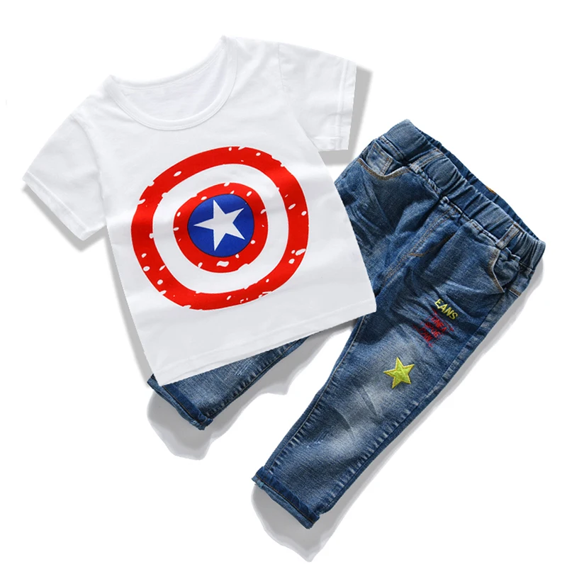

Baby Boys Clothing Set New Cotton Fashion Children Outfits Stars Short Sleeves T-shirt Jeans Toddler Kids Clothes 2 3 4 5 Years