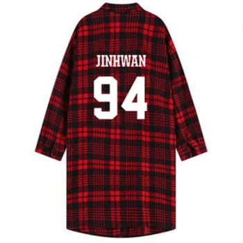 

Mainlead KPOP IKON Shirt Arena Concert Red Plaid Three-Quarter Unisex Cotton Tee