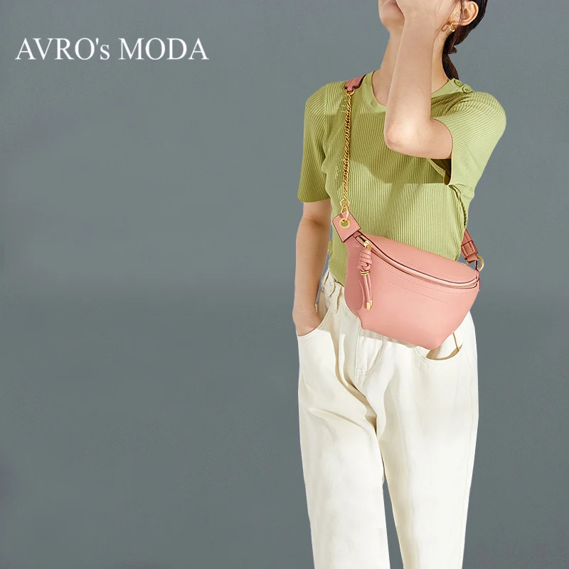 Бренд AVRO MODA, Роскошные нагрудные сумки из натуральной кожи для женщин, женская сумка через плечо с цепочкой на талии, женская маленькая сумка-мессенджер