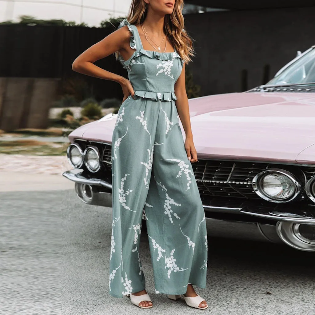 Womail bodysuit Women Summer Casual Loose Print Ruffled Ladies Sleeveless Playsuit Long Jumpsuit fashion 2020 M12 Womail bodysuit Women Summer Casual Loose Print Ruffled Ladies Sleeveless Playsuit Long Jumpsuit fashion 2020 M12