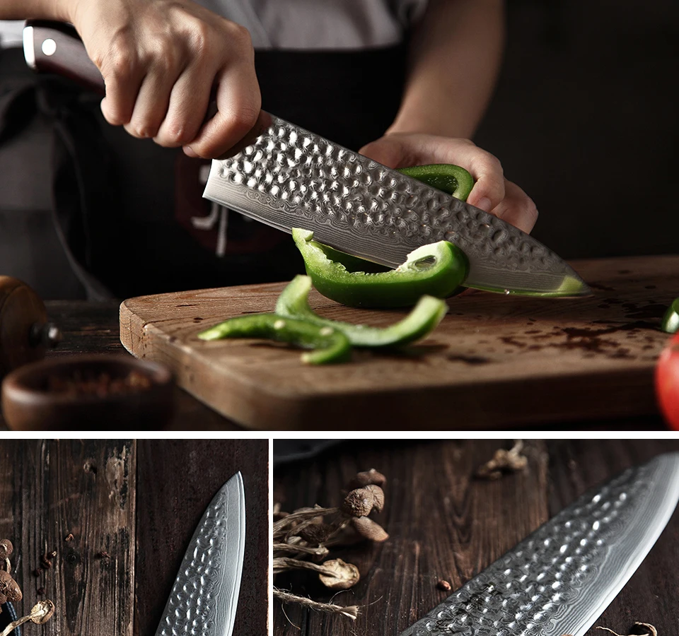 HEZHEN 8,5 дюймов Кухонные поварские ножи Дамаска нож из нержавеющей стали дизайн ножи для резки мяса Мадагаскар ручка далбергия
