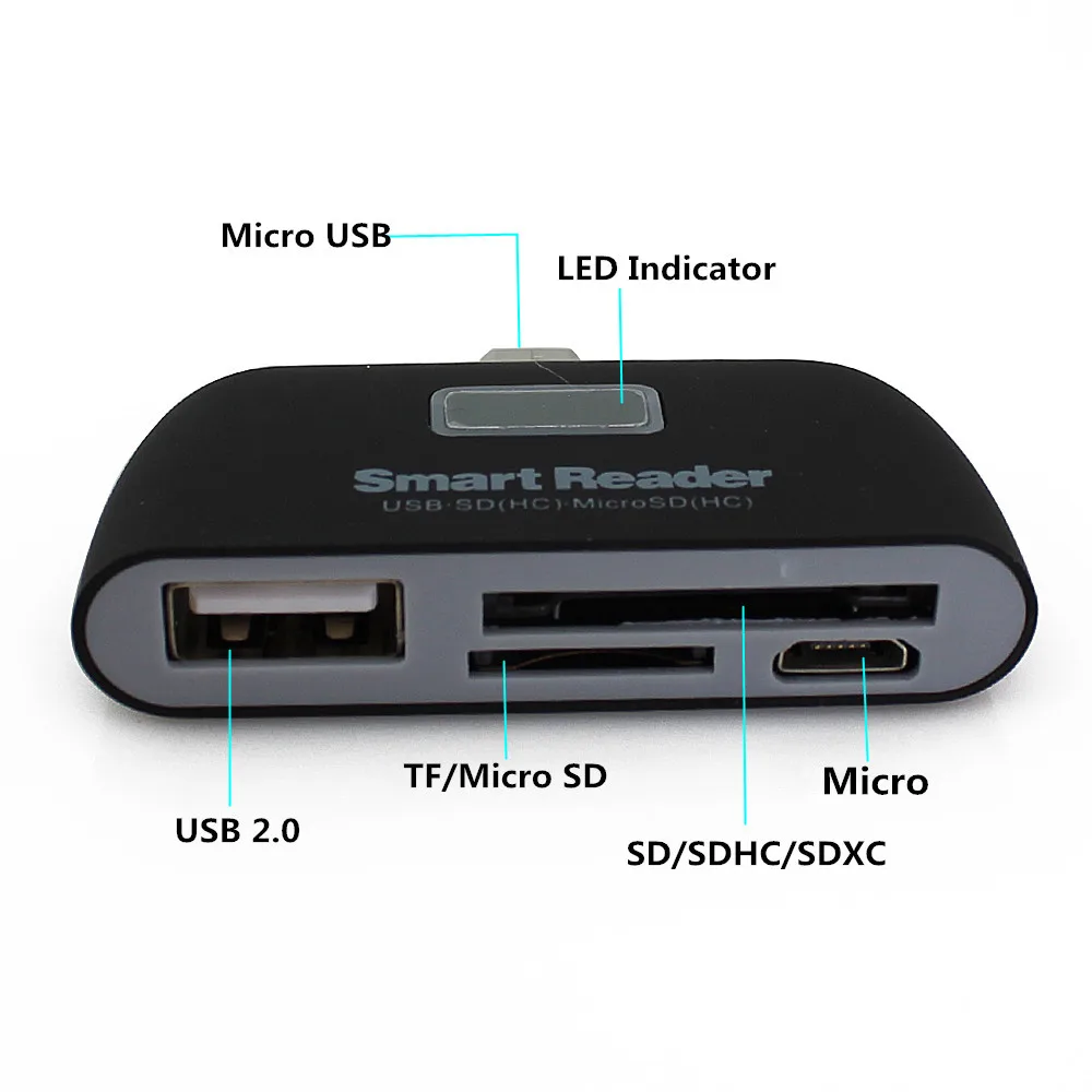 4-в-1 концентратор USB Type C Micro USB OTG разветвитель мульти Функция концентраторы USB-C USB 2,0 Порты и разъёмы SD/TF Card Reader слот для ПК смарт-телефон