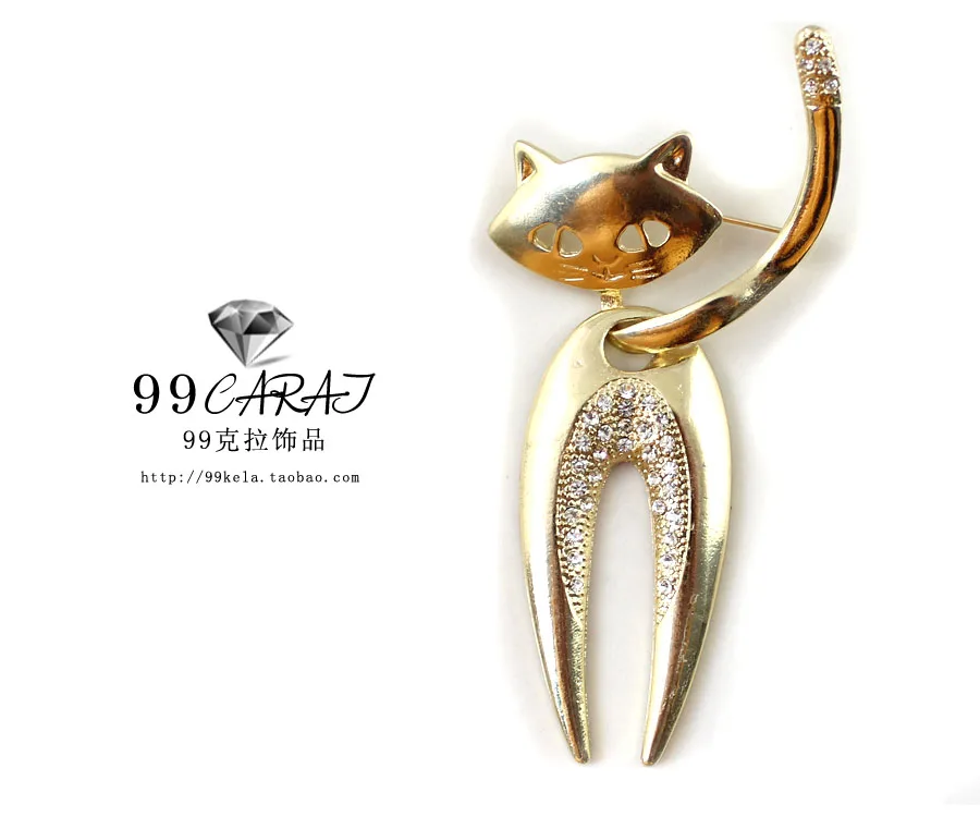 

Fashion Lovely Girls Kitten Gold Sparkling Rhinestone Brooch X91