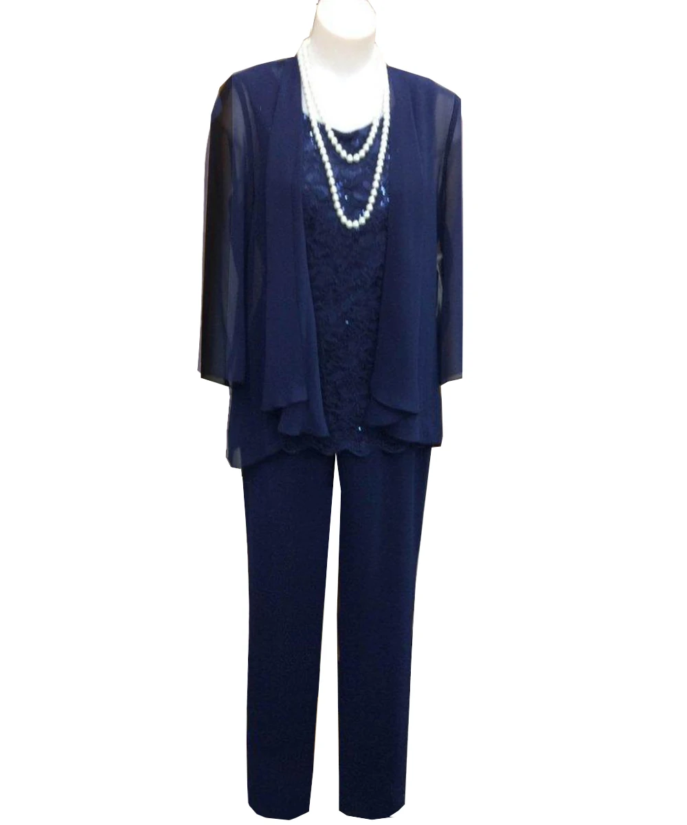Mother Of the Bride Dress Pants Suit With Jacket Outfit Formal Evening Lace For Wedding 3 Three Pieces mother bride dresses women suit pants set