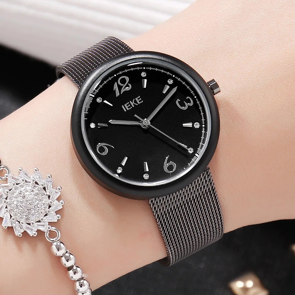 

woman wristwatches stainless steel number women's watch IEKE brand women watches quartz waterproof ladies clocks black gold