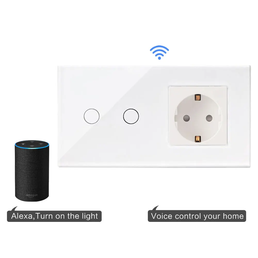  Bingoelec Smart Home Automation Wall Switch EU Standard 2 Gang 1 Way Wifi Glass Panel Touch Switch  - 33012532256