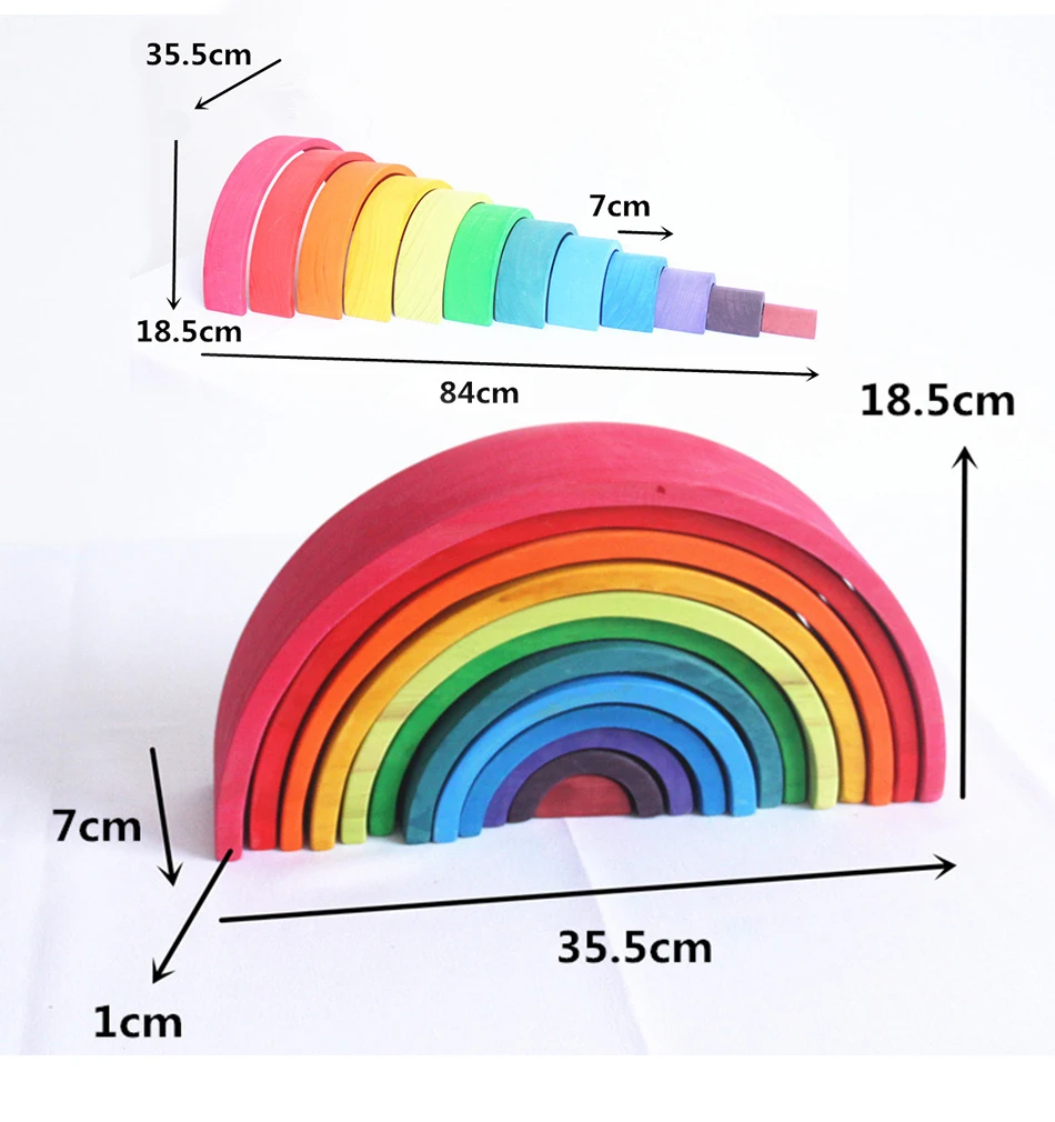 12 Pcs/Set Wooden Rainbow Blocks Arch Bridge Building