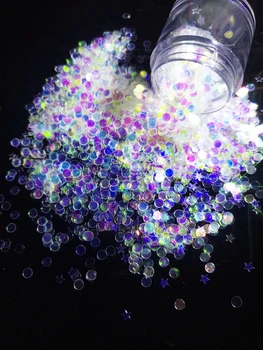 

10ml Box - Iridescent Glitter -rainbow clear -Round Dots shape 3.0mm star face glitter,iridescent mix glitter, Nail accessories
